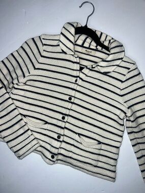Women’s Madewell Cream and Navy Striped Shawl Collar Cardigan XS
